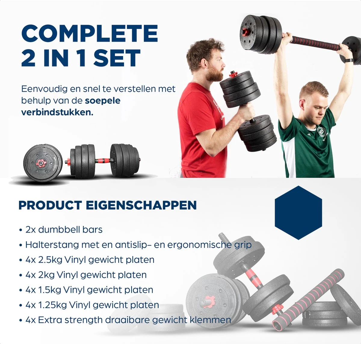 SOUTHWALL Dumbbells set verstelbaar met halterstang tot 20kg - Afbeelding 4