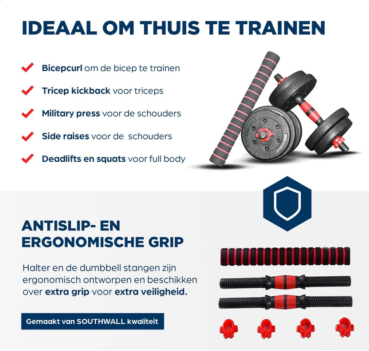 SOUTHWALL Dumbbells set verstelbaar met halterstang tot 20kg - Afbeelding 5