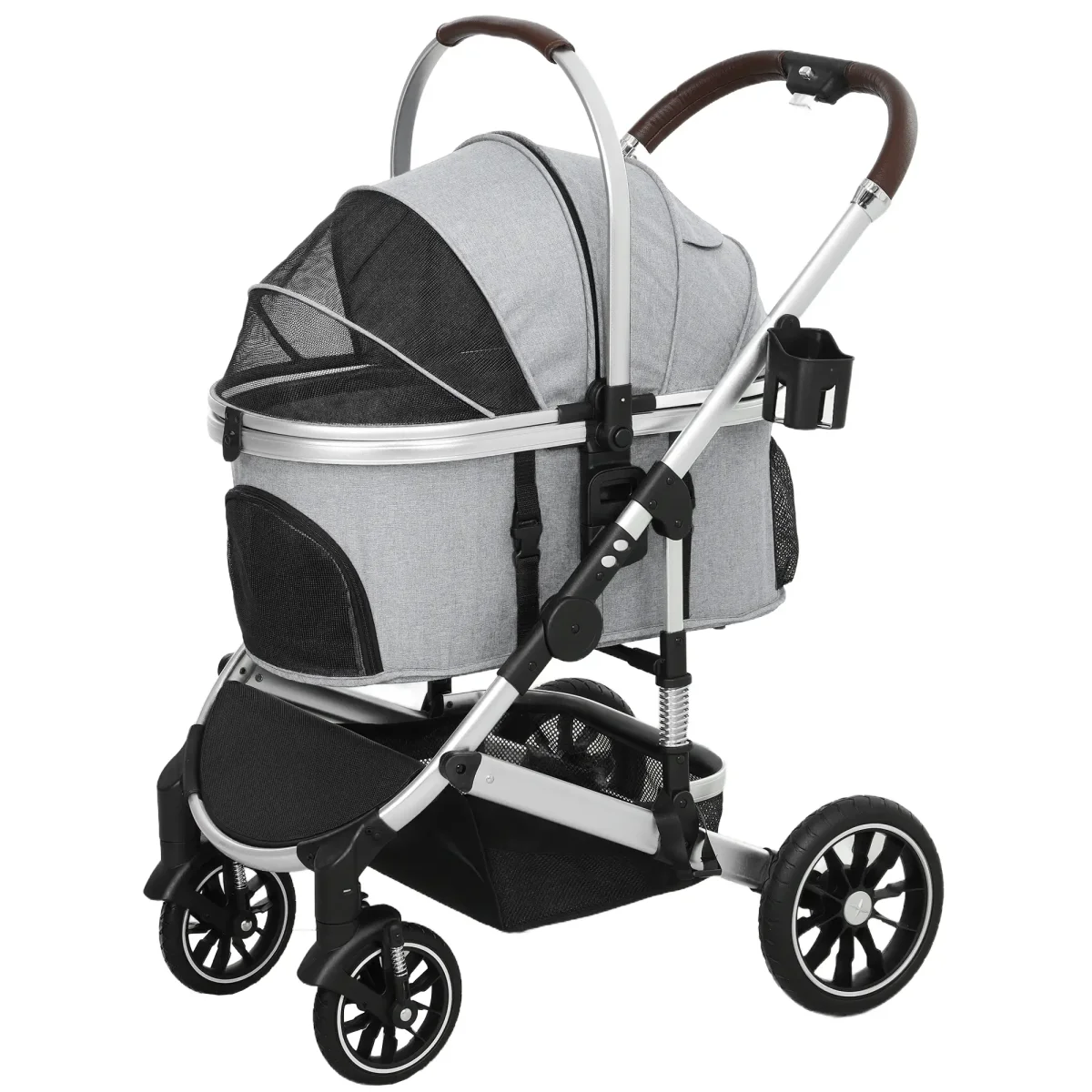 Nancy's Collazzone Reiswagen voor Huisdieren - Kattenbuggy - Hondenbuggy - Lichtgrijs / Zilver