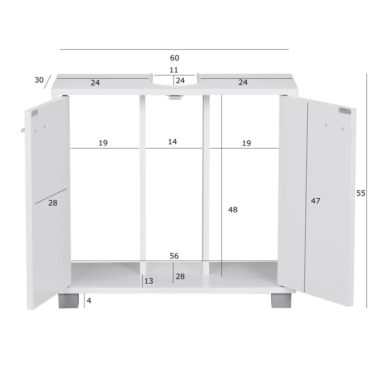Nancy's Artesia Badkamerkast - Badkamermeubel - Badmeubel - Opbergruimte - Wit - ± 60 x 30 x 55 cm - Afbeelding 4
