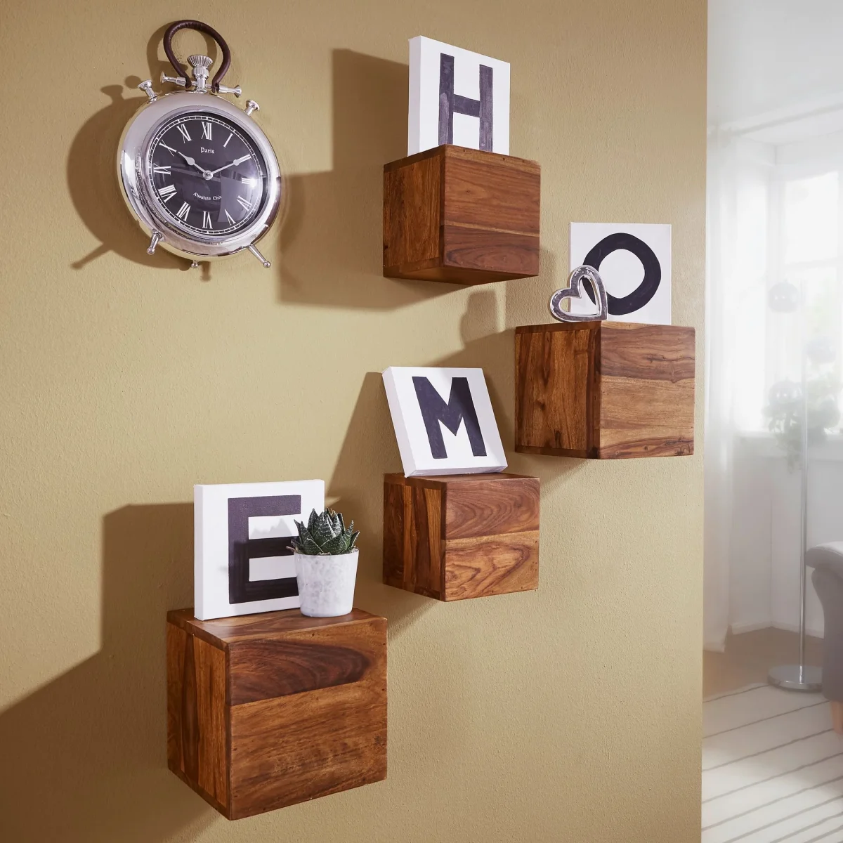 Nancy's Jericho Wandplanken Set Van 4 - Wandblokken - Massief Sheeshamhout - Verschillende afmetingen - Afbeelding 6