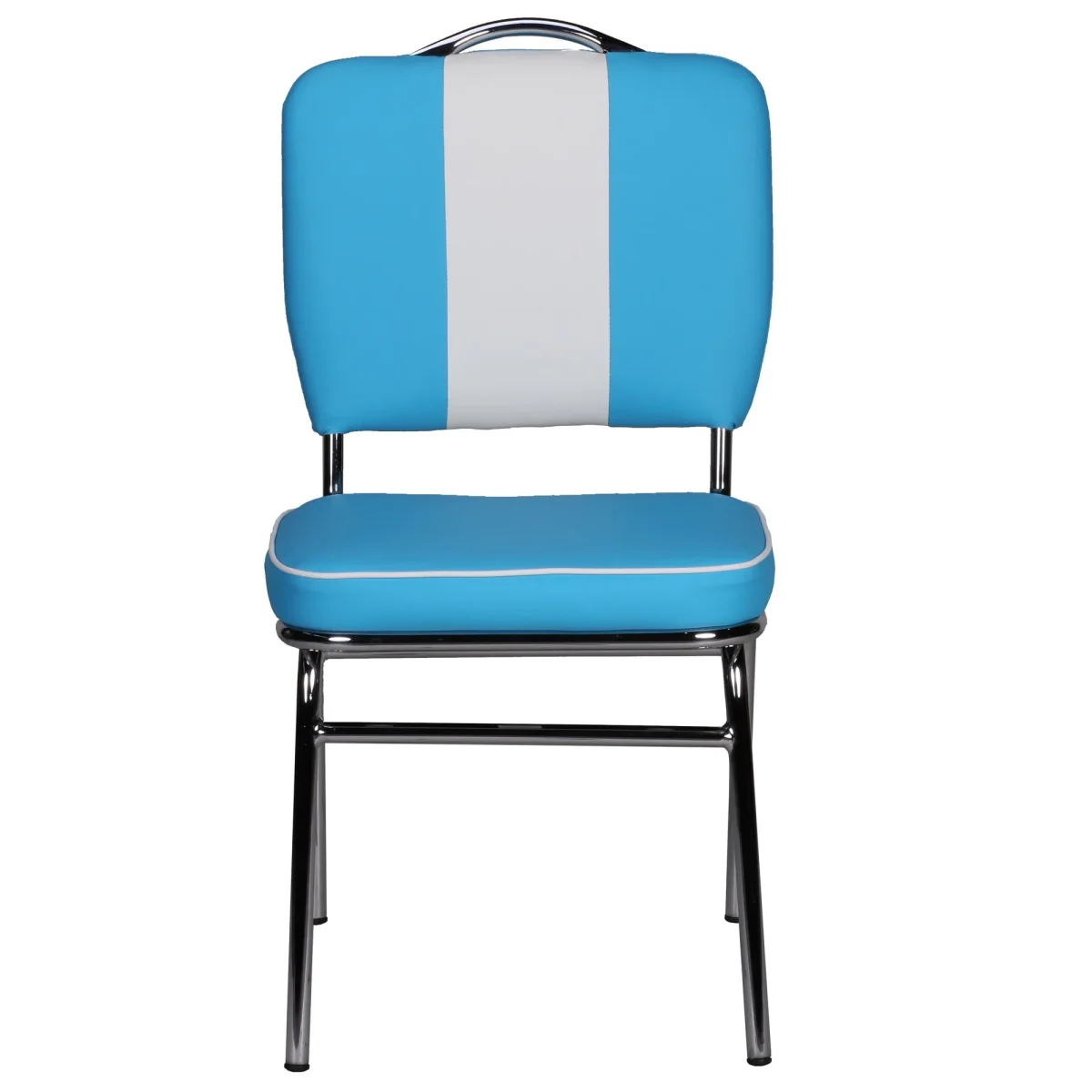 Nancy's Retro Eetkamerstoel - Amerikaanse Eetkamerstoel - Retro Vintage Design - Blauw / Wit - Kunstleer / Staal - Afbeelding 3