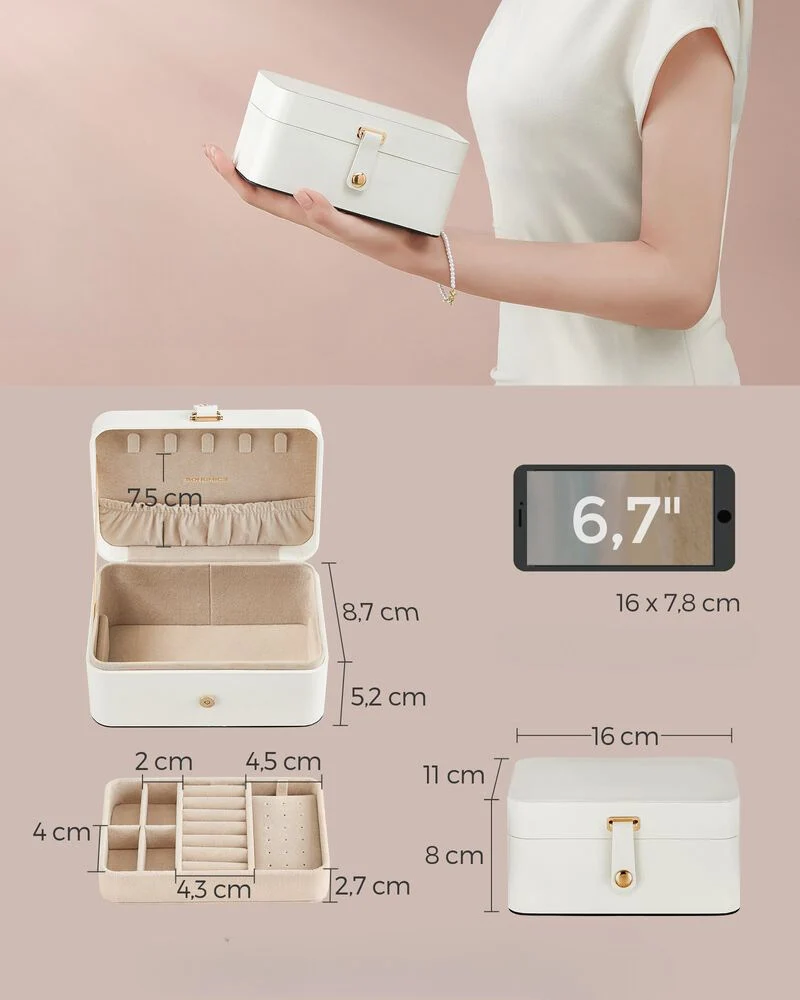 Nancy's Erada Sieradendoos - Sieraden Kistje - Doos voor Sieraden - Wit - Fluweel - ± 10 x 15 x 8 cm - Afbeelding 4