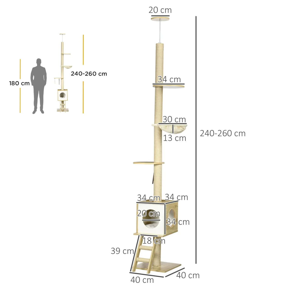 Nancy's Collio Krabpaal - Kattenboom - Kattenhuis - Beige - Jute - ± 40 x 40 x 240-260 cm - Afbeelding 4