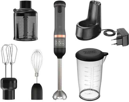 Nancy's BLACK+DECKER KitchenWand 4-in-1 Draadloze Staafmixer - Staafmixer Set - Inclusief Hakmolen en Garde - Zwart - Afbeelding 2