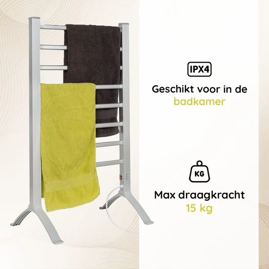 Eleganca Elektrisch Droogrek - Verwarmd Droogrek - Hangend of Staand - 220-240V - 150W - Zilver - Afbeelding 3