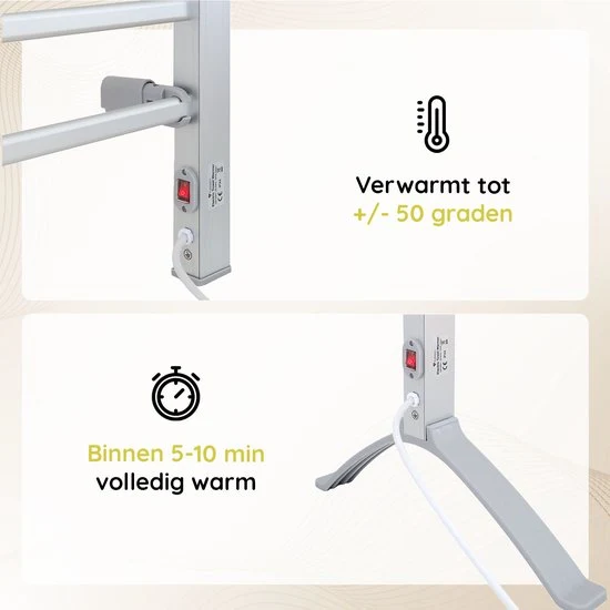 Eleganca Elektrisch Droogrek - Verwarmd Droogrek - Hangend of Staand - 220-240V - 150W - Zilver - Afbeelding 8