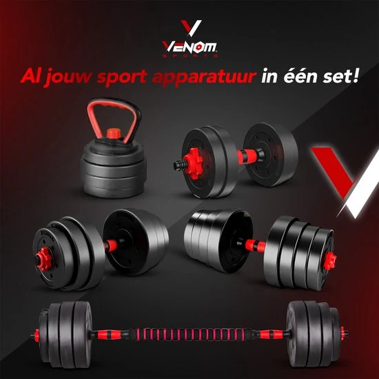 Venom Sports verstelbare dumbbell set inclusief kettlebell 20KG - Afbeelding 3