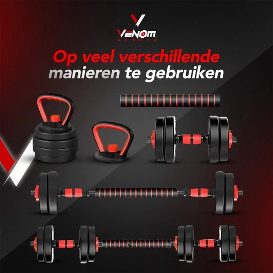 Venom Sports verstelbare dumbbell set inclusief kettlebell 20KG - Afbeelding 5