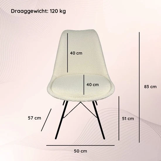 Casamoda Eetkamerstoelen - Set van 4 - Keukenstoelen - Off White - Teddy - Afbeelding 4