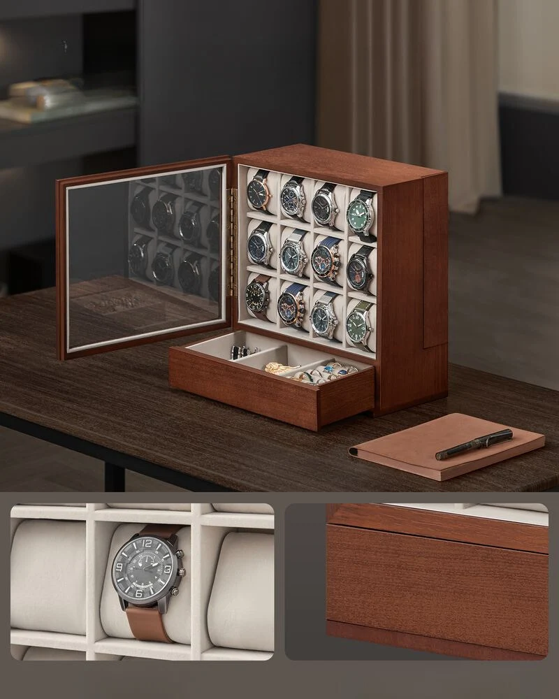 Nancy's Peraboa Horloge Doos - Horloge Opbergbox - Horloge Box - Koffiebruin - Afbeelding 6