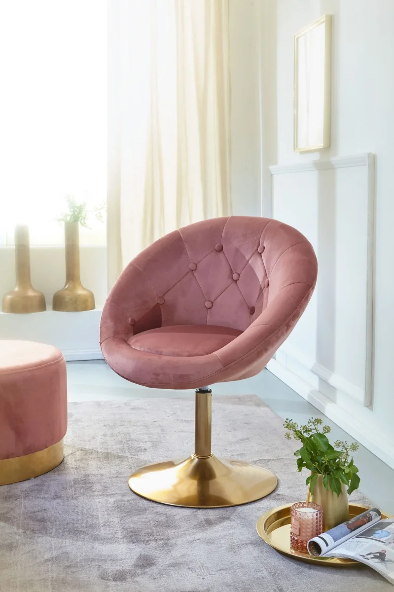 Nancy's Torredeita Fauteuil - Relax Stoel - Loungestoel - Chesterfield Patroon - Roze / Goud - Fluweel - Afbeelding 5