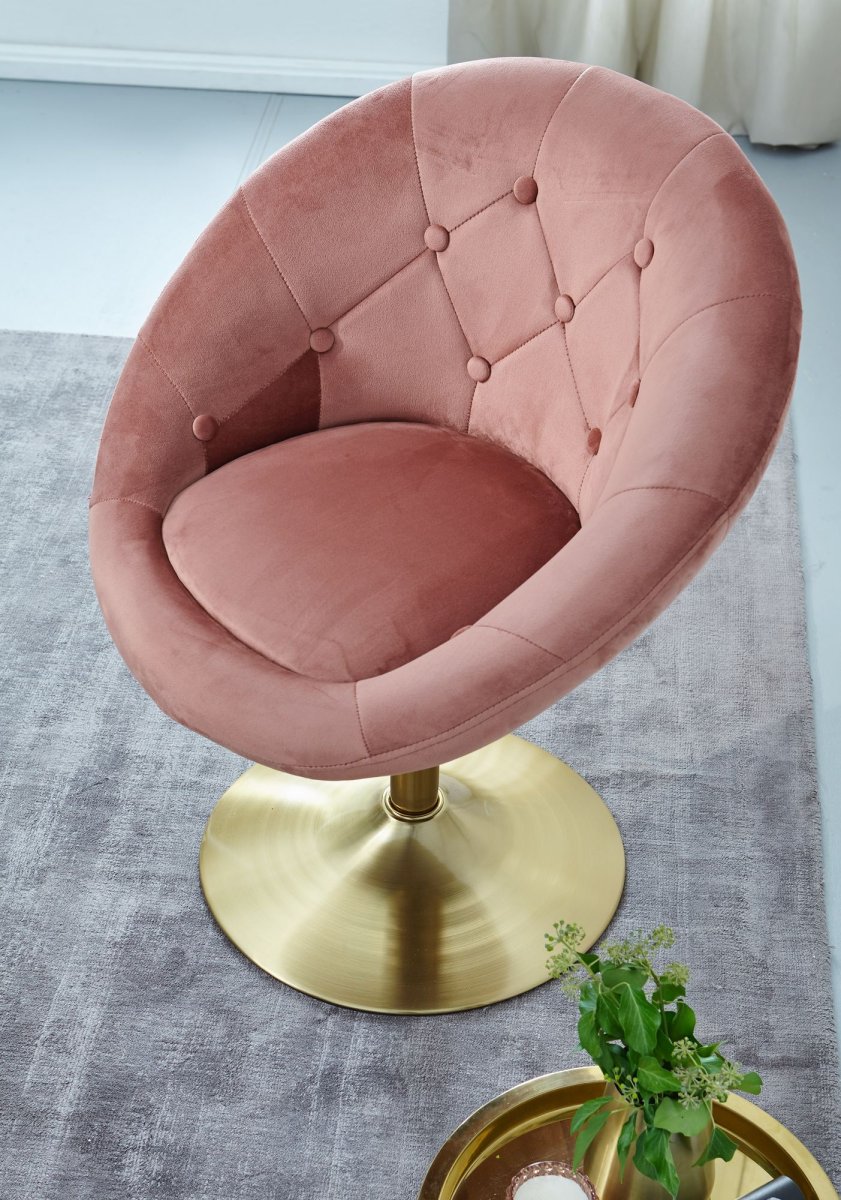 Nancy's Torredeita Fauteuil - Relax Stoel - Loungestoel - Chesterfield Patroon - Roze / Goud - Fluweel - Afbeelding 6