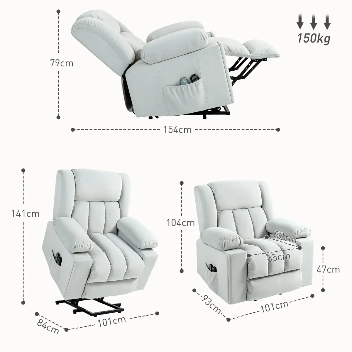 Nancy's Escalhao Sta op stoel - Opsta stoel - Senioren stoel - Massagestoel - Relaxfauteuil - Lichtgrijs - Fluweel - Afbeelding 4