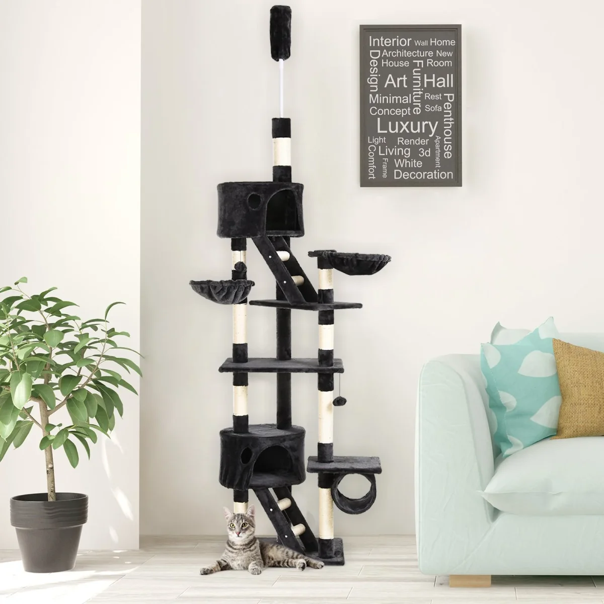 Nancy's Santa Ana Krabpaal - Kattenbed - XL - Speelboom - Klimboom - Pluche - Grijs - Afbeelding 3