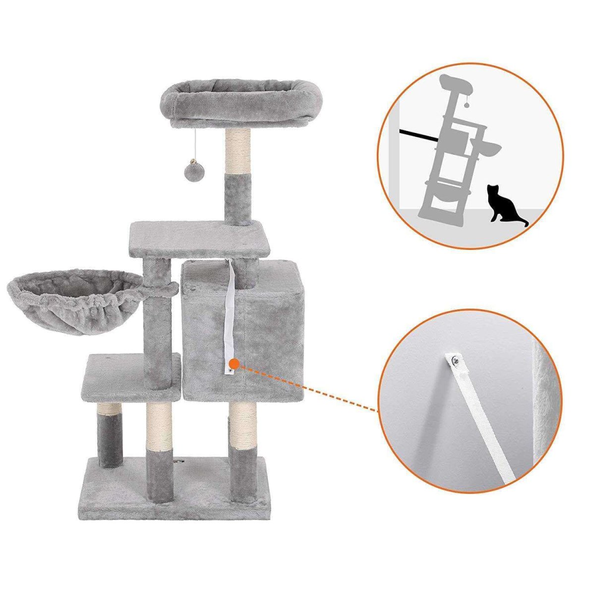 Nancy's Multilevel Kattenboom - Kat toren - Krabpaal - Klimboom voor katten - Lichtgrijs - 50 x 40 x 110 cm - Afbeelding 9