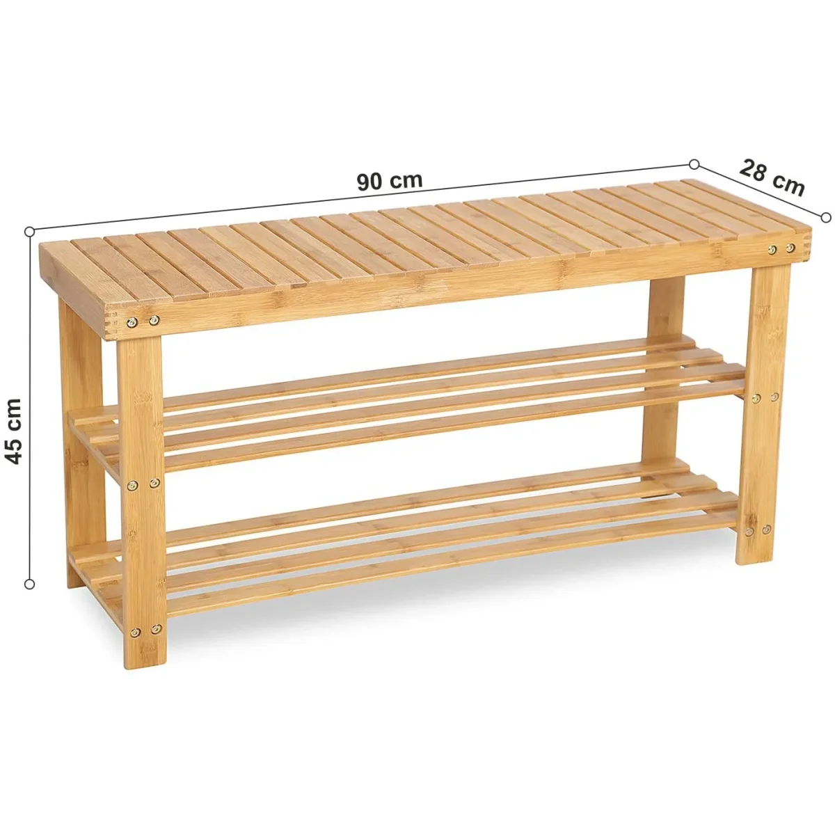Nancy's Bamboe Schoenenrek - Badkamerrek - 3 Lagen - Opbergrek 90 x 28 x 45 cm - Afbeelding 6