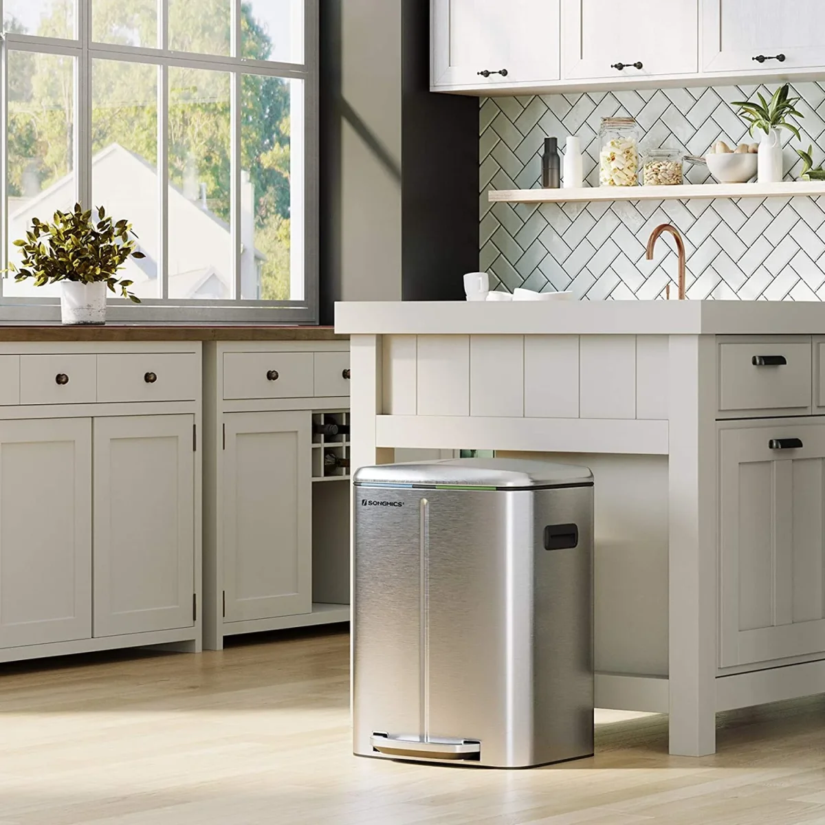 Nancy's Cookville Prullenbak - Afvalscheiding 2x20 liter - Pedaalemmer - Afvalemmer - Zilver - 40 Liter - Afbeelding 3