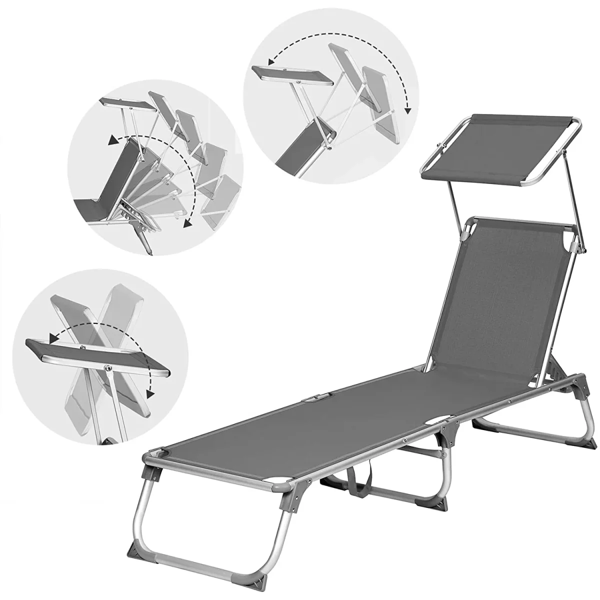 Nancy's Goulds Ligstoel - Zonnedak. - Strandbed - Rugleuning Verstelbaar - Antraciet - 55 x 193 x 31 cm - Afbeelding 7