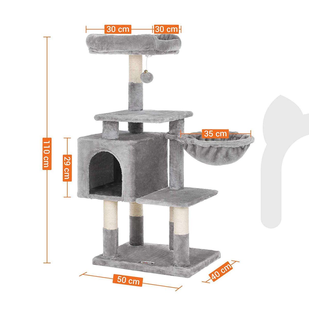 Nancy's Multilevel Kattenboom - Kat toren - Krabpaal - Klimboom voor katten - Lichtgrijs - 50 x 40 x 110 cm - Afbeelding 8