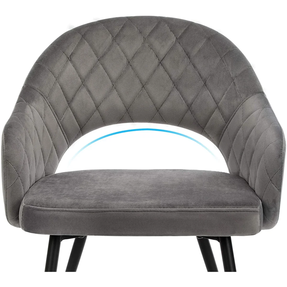 Nancy's Geoffroy Eetkamerstoelen - Set Van 2 - Keukenstoelen - Gestoffeerd - Fluweel - Metaal - Grijs - 57 x 56 x 77 cm - Afbeelding 6