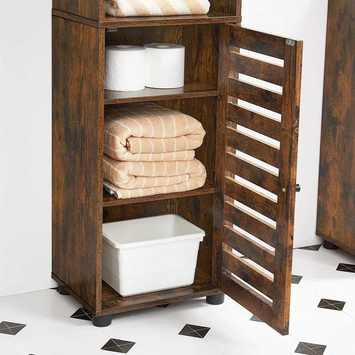 Nancy's Palm City Badkamerkast - Opbergkast - Badkamermeubel - Vintage Bruin - ± 40 x 30 x 165 cm - Afbeelding 6