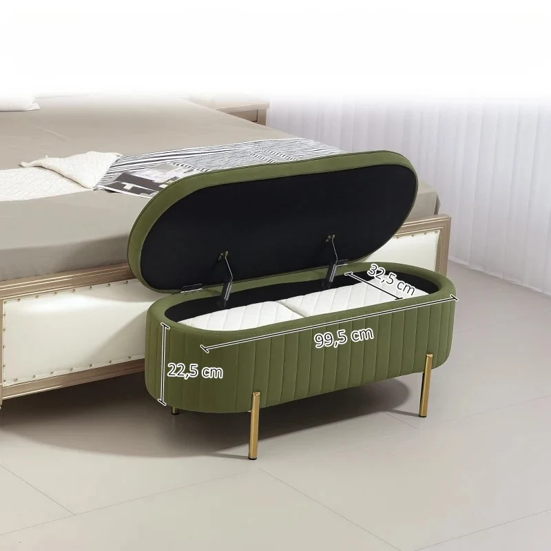 Nancy's Montese Opbergbank - Bankje met Opbergruimte - Groen - Fluweel - ± 110 x 45 x 45 cm - Afbeelding 7