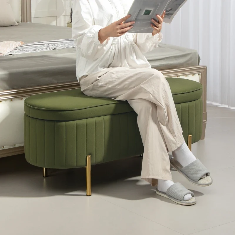 Nancy's Montese Opbergbank - Bankje met Opbergruimte - Groen - Fluweel - ± 110 x 45 x 45 cm - Afbeelding 5