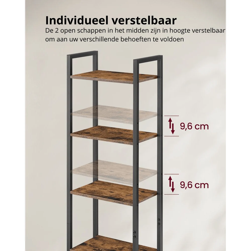 Nancy's Bareggio Wandkast - Boekenkast - Opbergkast - Bruin / Zwart - ± 40 x 25 x 160 cm - Afbeelding 6