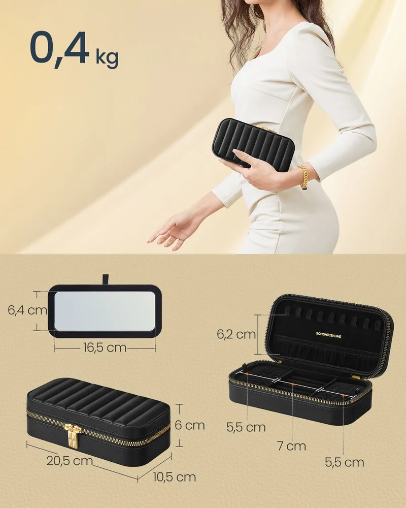 Nancy's Borgonovo Sieradendoos - Juwelendoos - Travel Case - Zwart - Kunstleer / Fluweel - ± 10 x 20 x 6 cm - Afbeelding 4