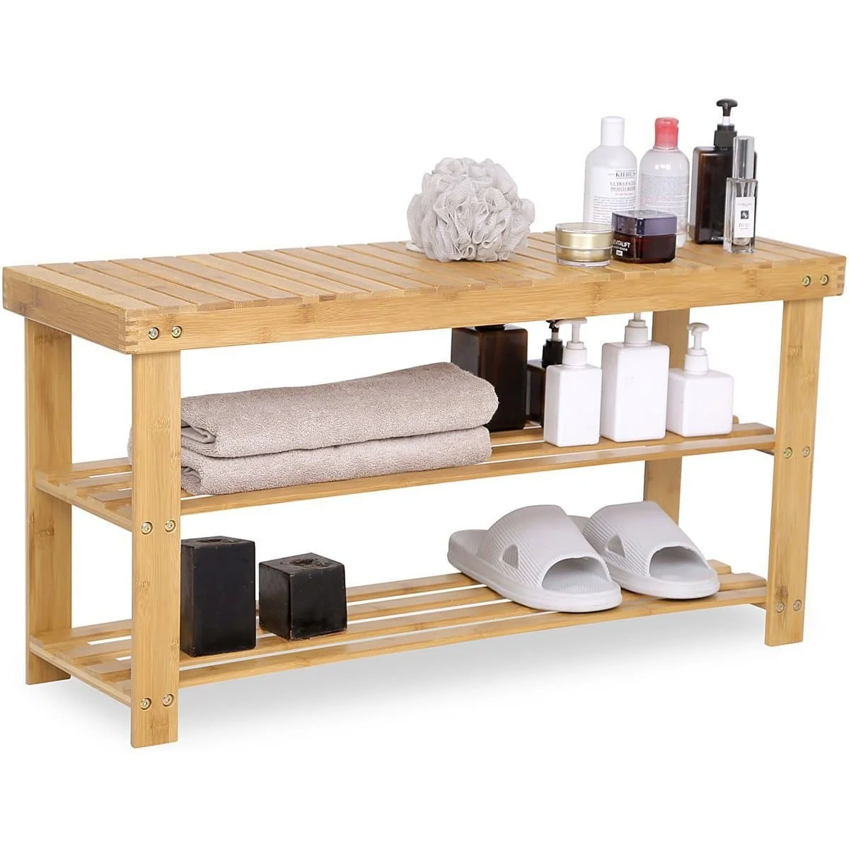 Nancy's Bamboe Schoenenrek - Badkamerrek - 3 Lagen - Opbergrek 90 x 28 x 45 cm - Afbeelding 2