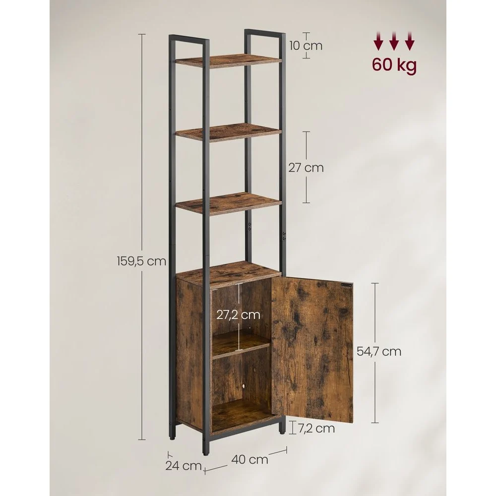 Nancy's Bareggio Wandkast - Boekenkast - Opbergkast - Bruin / Zwart - ± 40 x 25 x 160 cm - Afbeelding 4