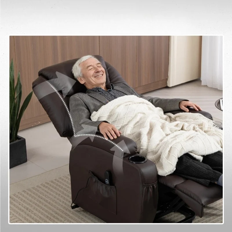 Nancy's Pomezia Sta op Stoel - Seniorenstoel - Relaxfauteuil - Opsta stoel - Donkerbruin - Kunstleer - Afbeelding 6