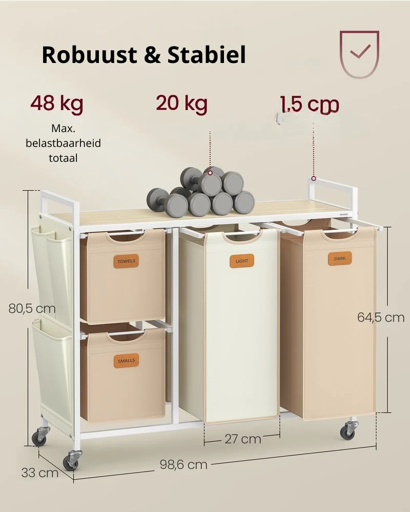 Nancy's Rebolosa Wasmand - Wassorteerder - Wasbox - Beige / Bruin / Wit - 150 Liter - Afbeelding 4