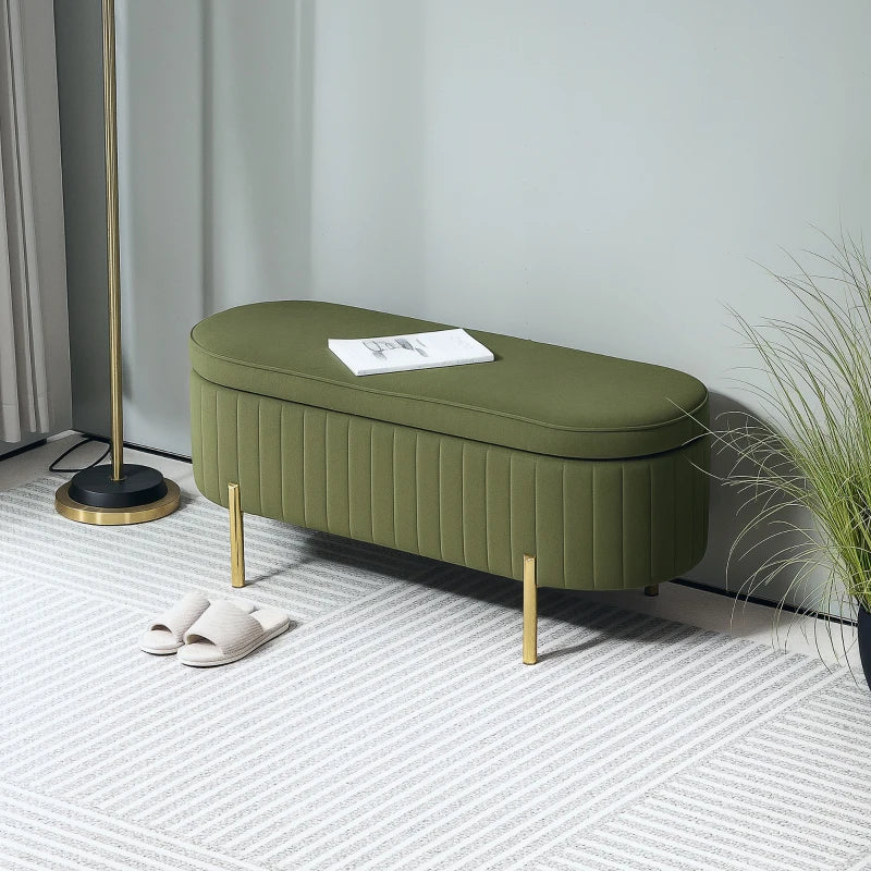Nancy's Montese Opbergbank - Bankje met Opbergruimte - Groen - Fluweel - ± 110 x 45 x 45 cm - Afbeelding 3