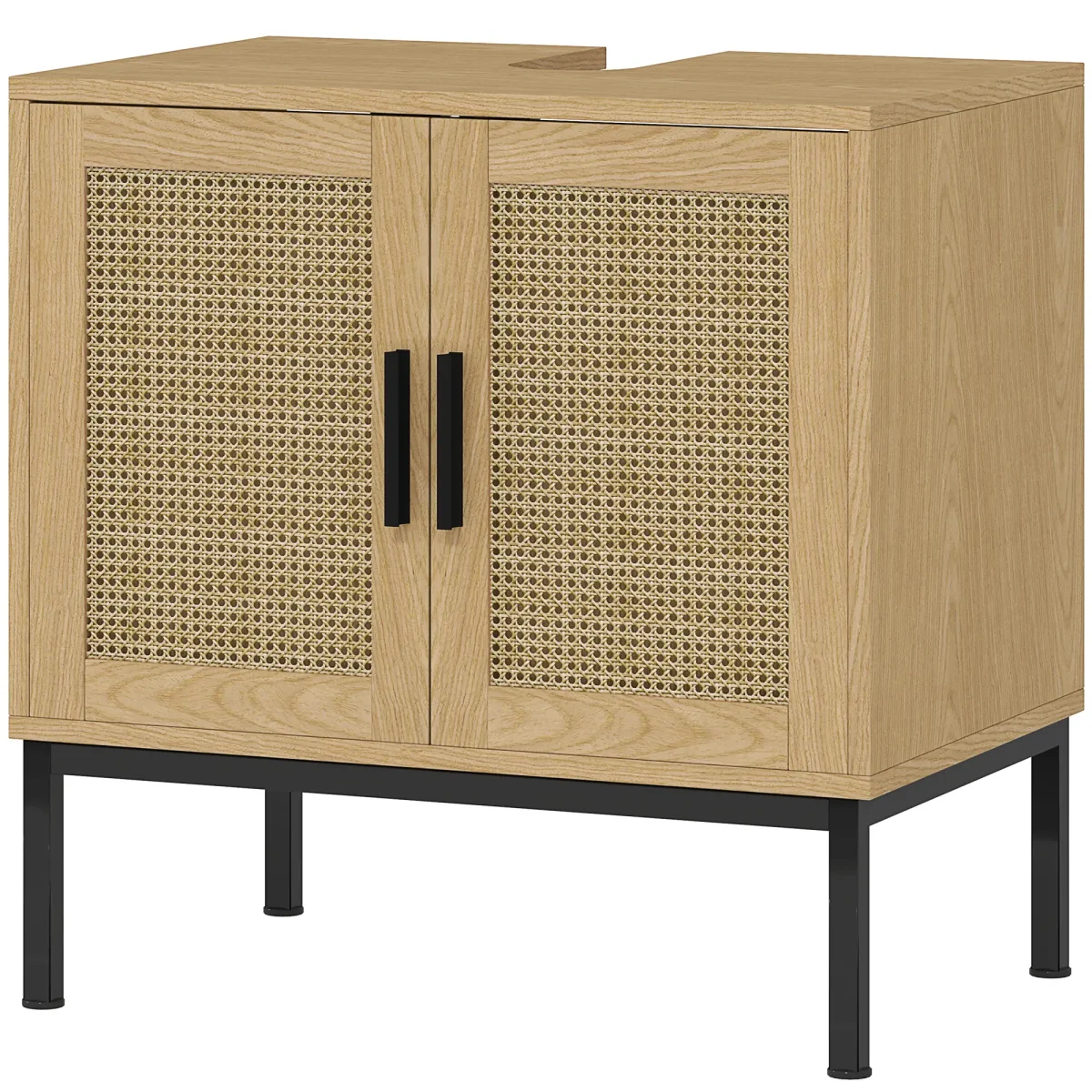 Nancy's Castelmola Wastafelkast - Badkamerkast - Wastafelmeubel - Eiken - Rotan - ± 60 x 40 x 60 cm - Afbeelding 2