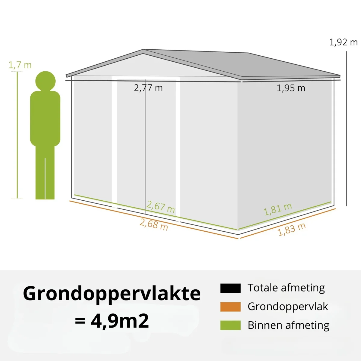 Nancy's Cabeça Opbergschuur - Tuinschuur - Gereedschapsschuur - Donkergrijs - ± 275 x 195 x 190 cm - Afbeelding 4