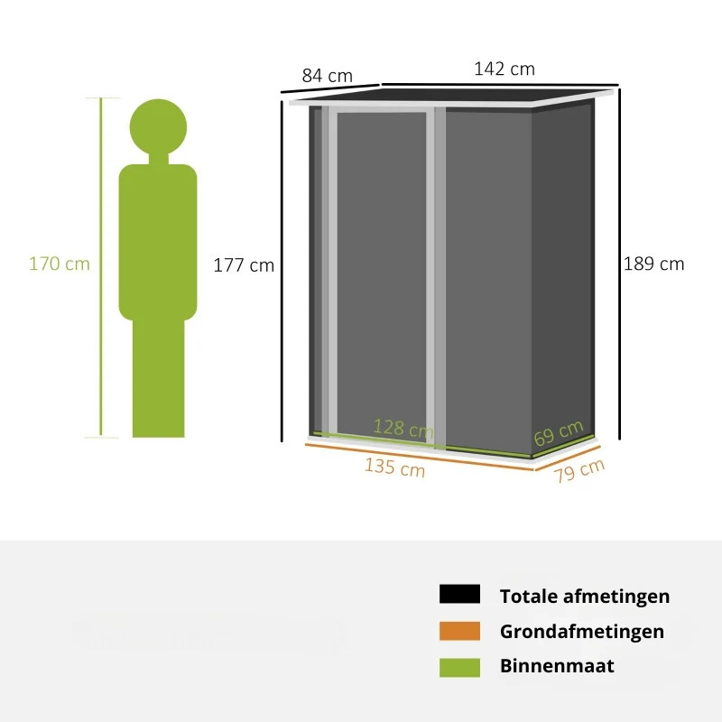 Nancy's Hedon Opbergschuur - Tuinschuur - Gereedschapsschuur - Grijs - ± 80 x 135 cm - Afbeelding 4