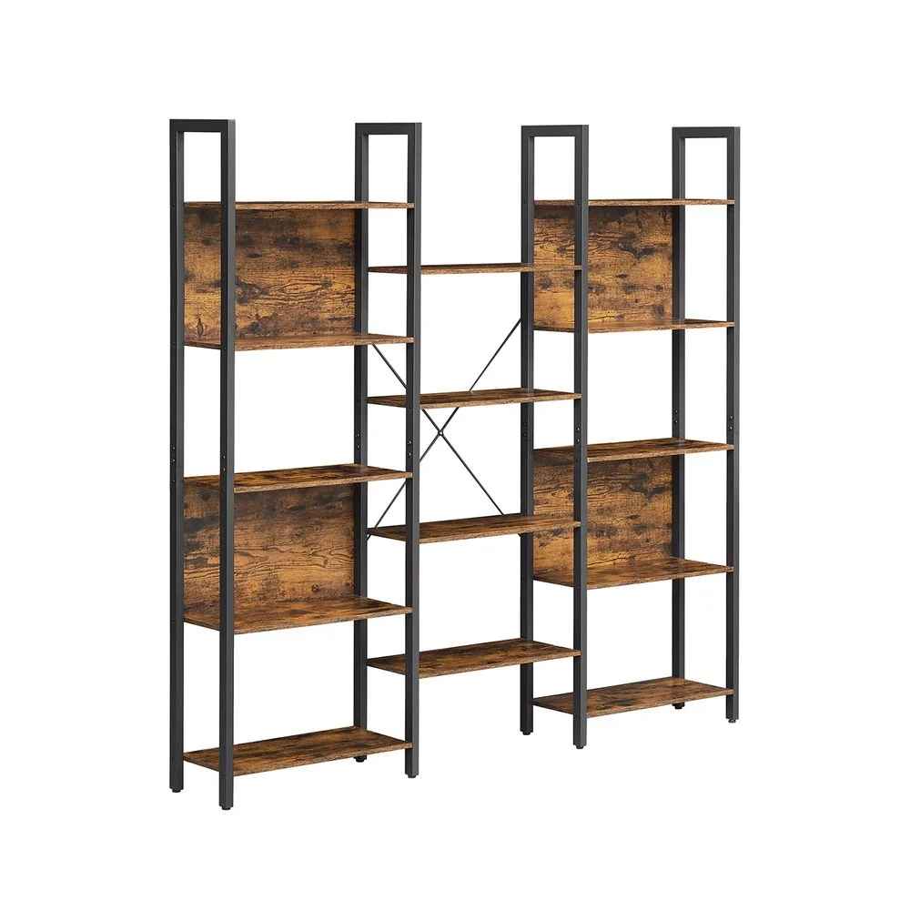 Nancy's Mossley Boekenkast met 14 planken - Opbergkast - Industrieel - Zwart - Bruin - 158 x 24 x 166 cm - Afbeelding 2