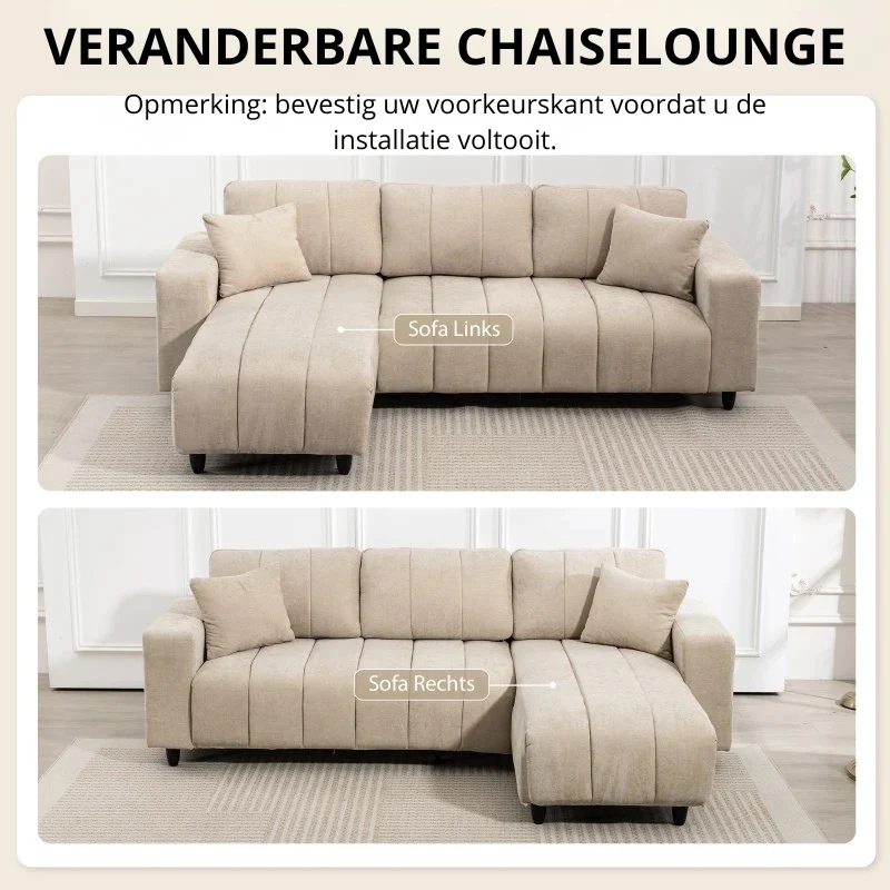 Nancy's Otranto Hoekbank - Chaise Longue links of rechts - Beige - Linnenlook - Afbeelding 5
