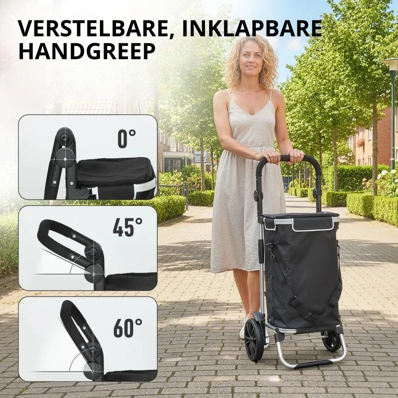 Nancy's Nerviano Boodschappentrolley - Boodschappenkar - Boodschappenwagentje - Zwart / Zilver - 40 Liter - Afbeelding 8