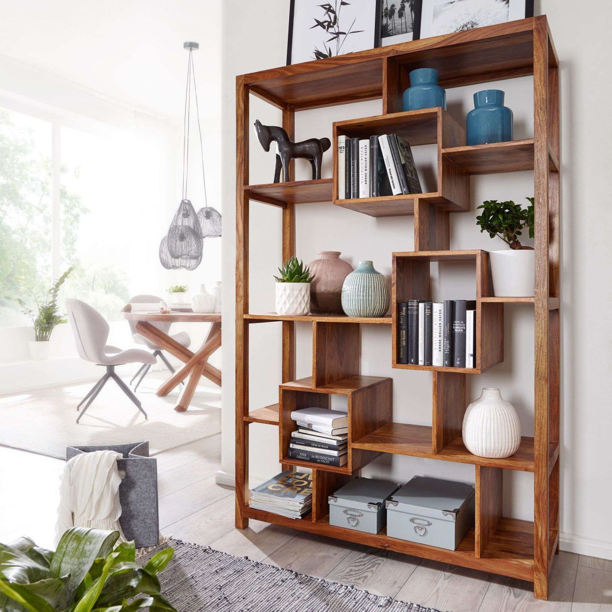 Nancy's Lexington Boekenkast - Wandkast - Opbergkast - Massief Sheeshamhout - 115 x 40 x 180 cm - Afbeelding 3