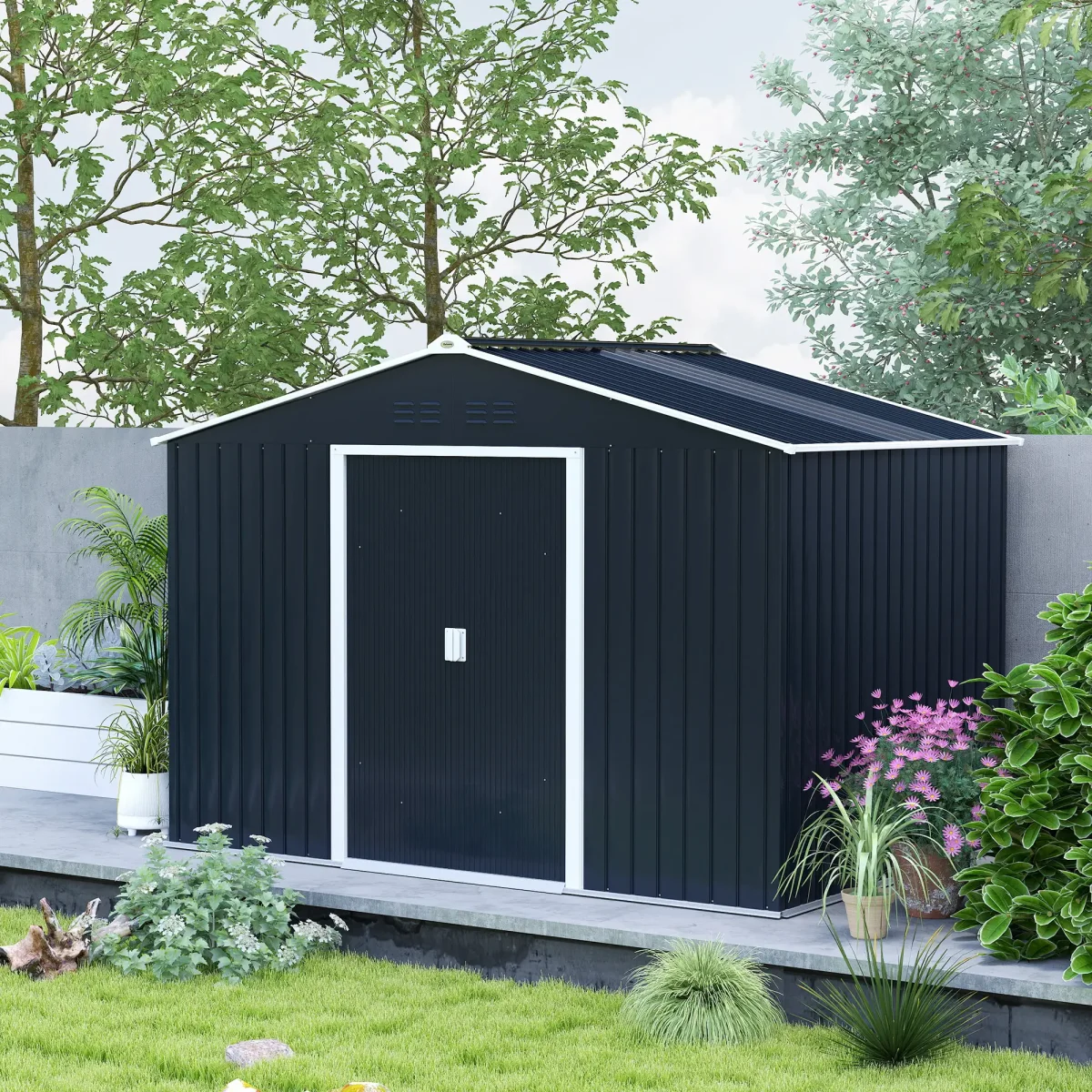 Nancy's Cabeça Opbergschuur - Tuinschuur - Gereedschapsschuur - Donkergrijs - ± 275 x 195 x 190 cm - Afbeelding 8