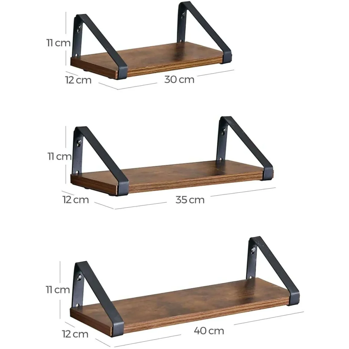 Nancy's Wunado Wandplank - 3 Stuks - Zwevend - Vintage Bruin / Zwart - Diverse afmetingen - Afbeelding 4
