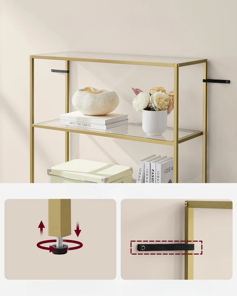 Nancy's Swindon Wandkast Goud - Boekenkast - Modern - Staal - Glas - 80 x 30 x 177,3 cm - Afbeelding 6