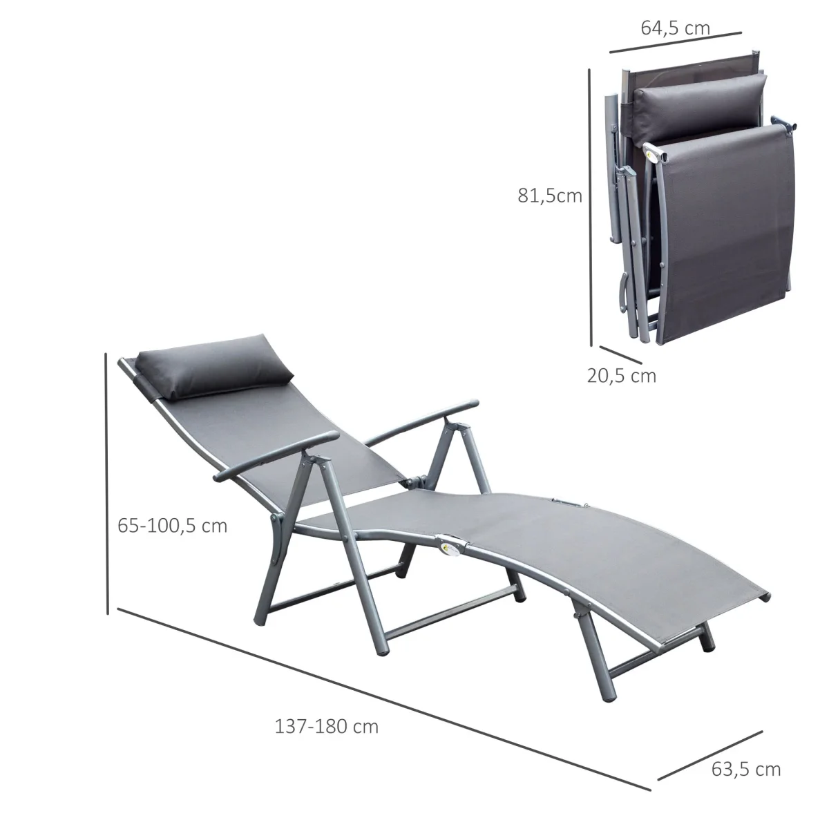 Nancy's Tustin Ligstoel - Tuinstoel - Loungestoel - Kussen - Opvouwbaar - Grijs - Metaal - Textiel - Afbeelding 4