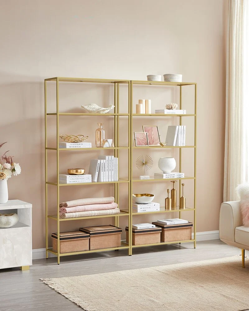 Nancy's Swindon Wandkast Goud - Boekenkast - Modern - Staal - Glas - 80 x 30 x 177,3 cm - Afbeelding 3