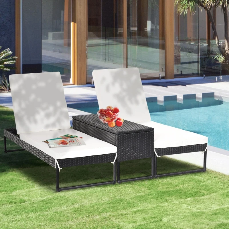 Nancy's Waukee Loungeset - Set Van 3 - Ligstoelen - Loungestoel - Bijzettafel - Verstelbaar - Zwart/Wit - Afbeelding 6