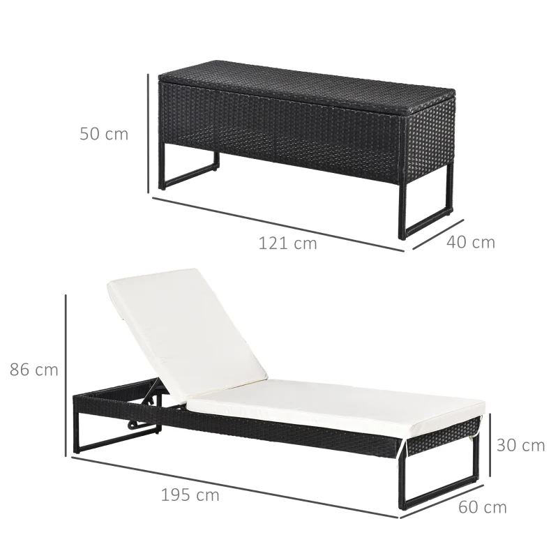 Nancy's Waukee Loungeset - Set Van 3 - Ligstoelen - Loungestoel - Bijzettafel - Verstelbaar - Zwart/Wit - Afbeelding 4