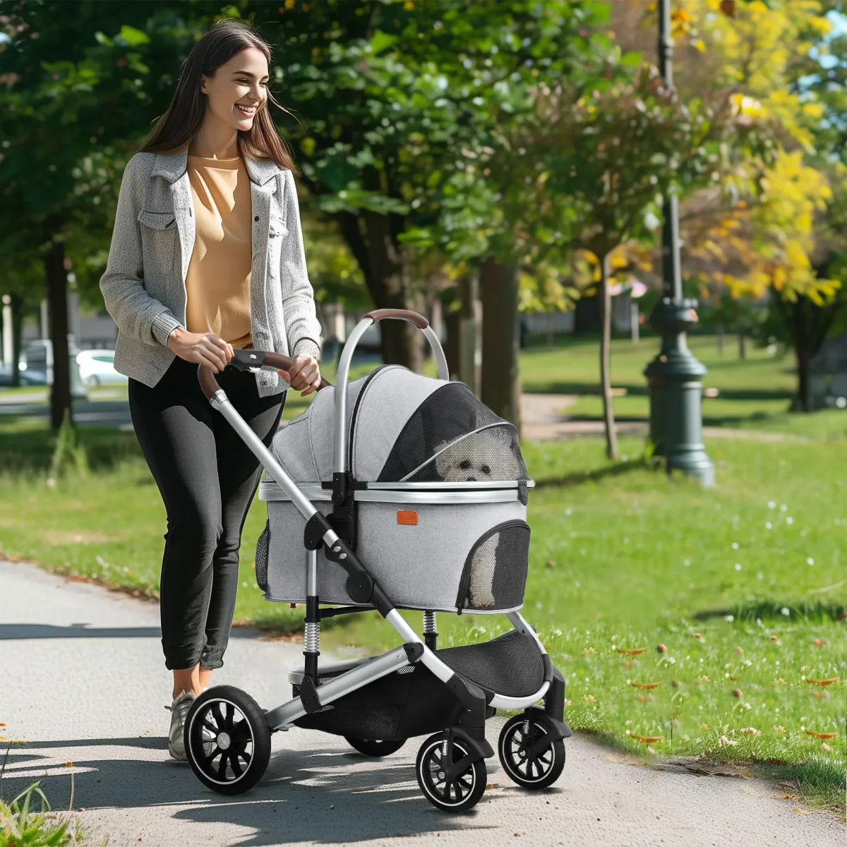 Nancy's Collazzone Reiswagen voor Huisdieren - Kattenbuggy - Hondenbuggy - Lichtgrijs / Zilver - Afbeelding 3